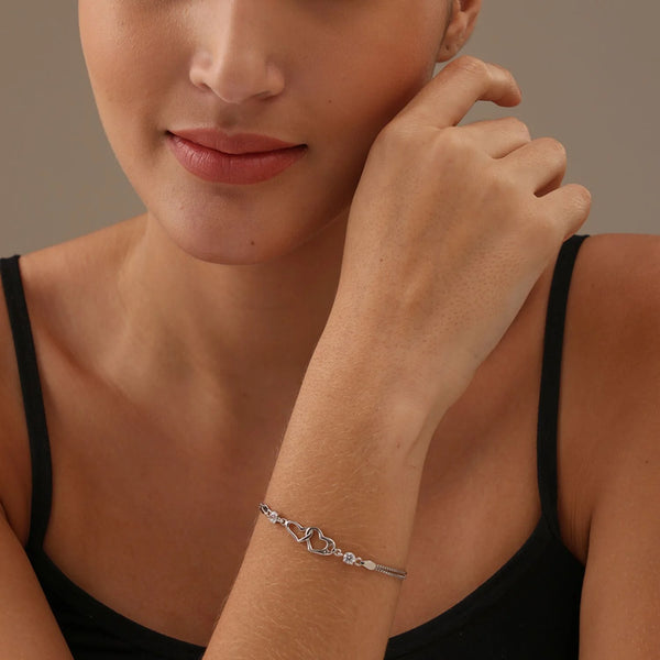 925 Sterling Silver Double Heart Love Zirconia Box Chain Bracelet for Women Teen