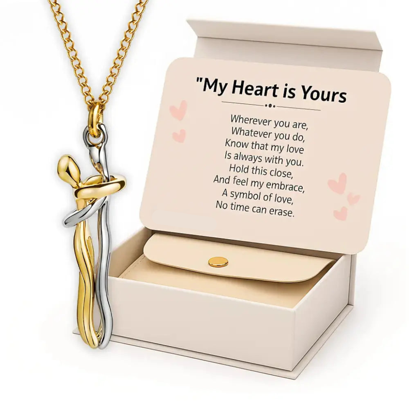 Couple Hug Necklace + FREE Message Card - 925 Sterling Silver Pendant Chain Set