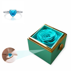 Eternal Rose Rotating Box With Blue Heart Ring Gift Set - 925 Sterling Silver Adjustable Size