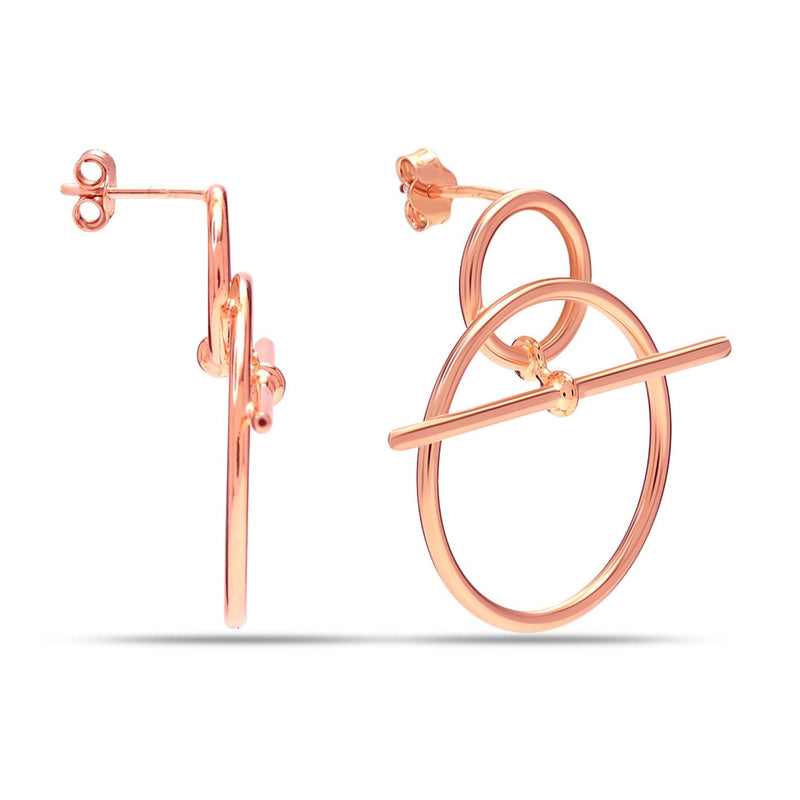 925 Sterling Silver 14K Rose Gold Plated Italian Design Toggle Clasp Earrings for Women Teen