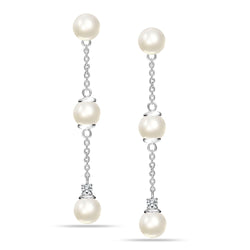 925 Sterling Silver Triple Pearl Drop Dangle Stud Earrings for Women Teen