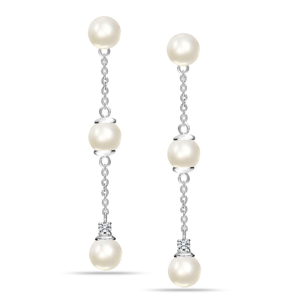 925 Sterling Silver Triple Pearl Drop Dangle Stud Earrings for Women Teen