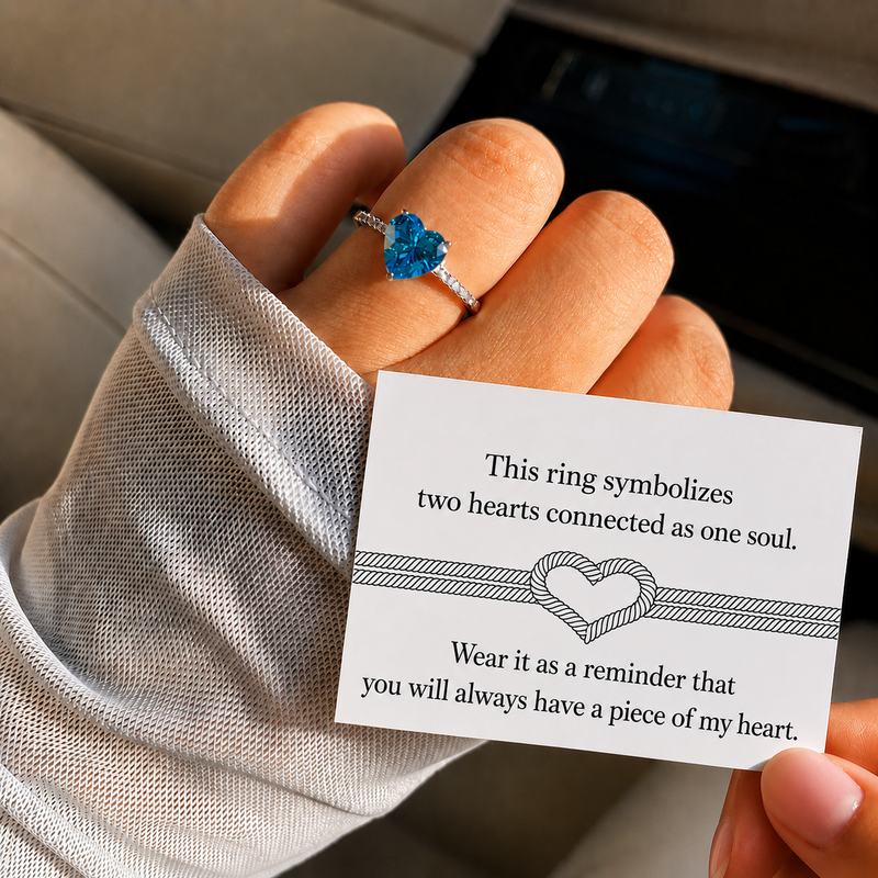 Blue Heart Silver Ring + FREE Message Card - One Size Adjustable – Fabunora