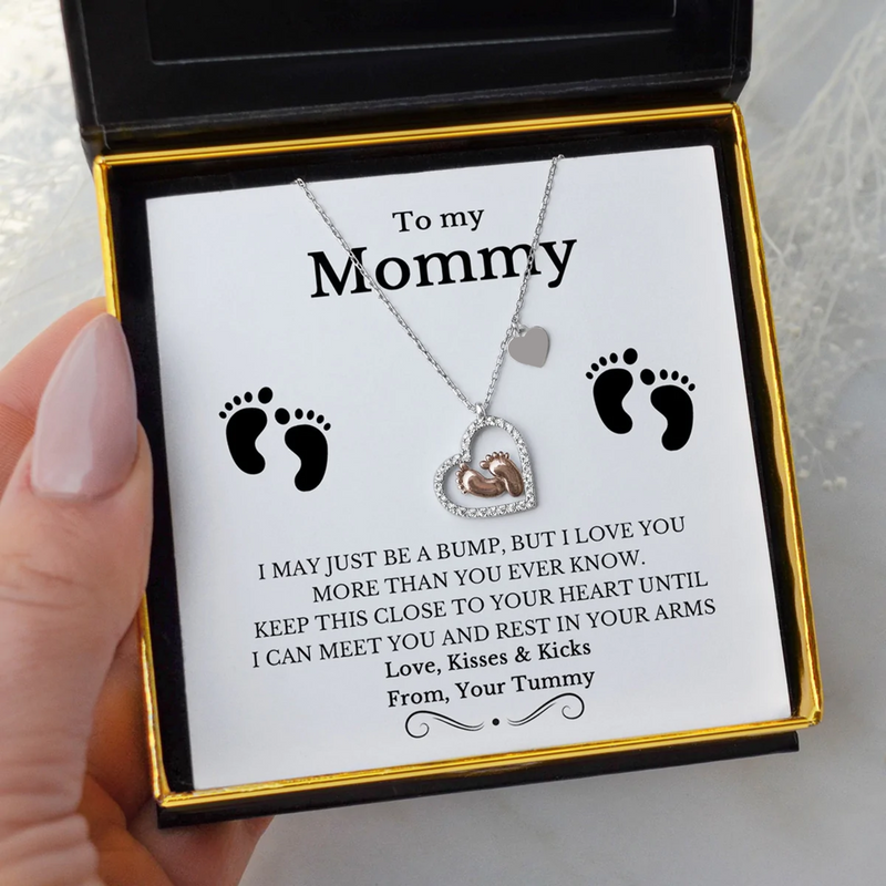 Best Heartfelt Gift for Mom to be - Baby Feet Heart Pure Silver Necklace Gift Set