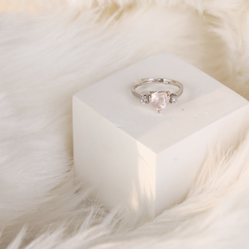 Eternal Rose Rotating Box With Heart Ring Gift Set - 925 Sterling Silver Adjustable Size