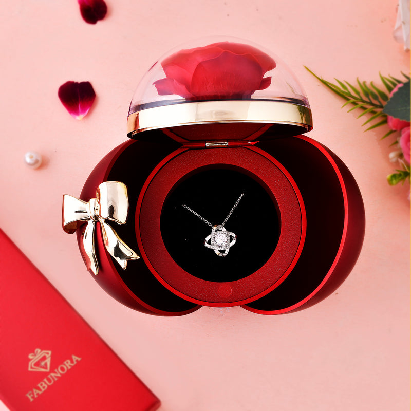 Eternal Rose Dome 925 Sterling Silver Necklace Gift Set