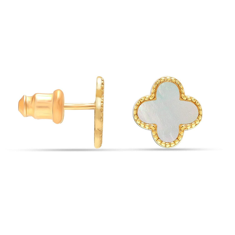 925 Sterling Silver 14K Gold-Plated Mother Of Pearl Clover Leaf Stud Earrings for Women