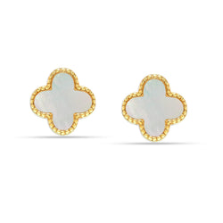 925 Sterling Silver 14K Gold-Plated Mother Of Pearl Clover Leaf Stud Earrings for Women
