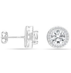 925 Sterling Silver Post Brilliant Round Halo Earrings Studs for Teen Women