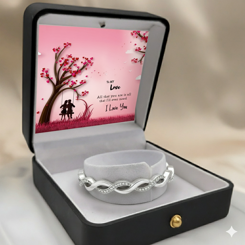 Perfect Gift For Her - 925 Sterling Silver Infinity Adjustable Bracelet With Message Card Gift Set