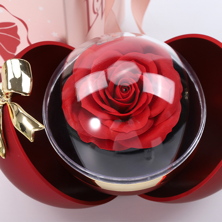 Eternal Rose Dome With Heart Ring Gift Set - 925 Sterling Silver Adjustable Size