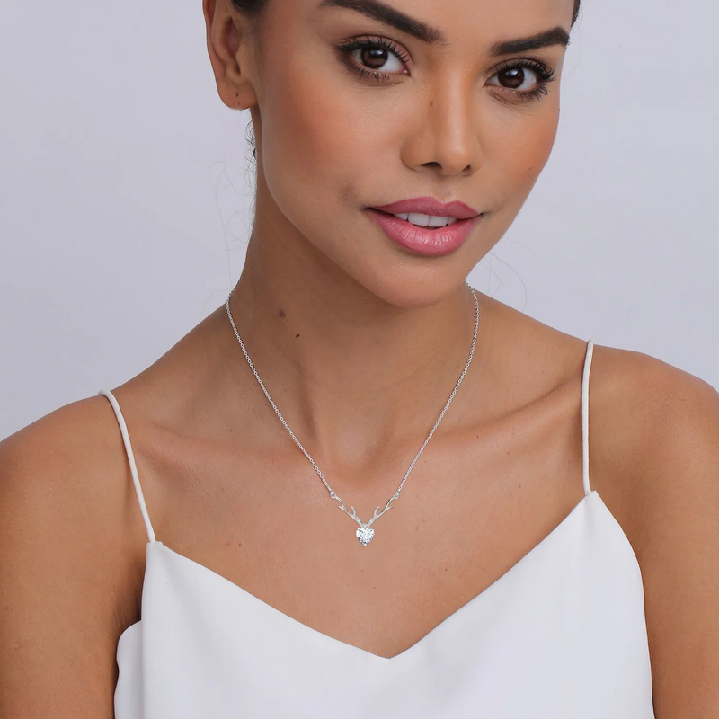 Deer Heart Pendant - 925 Sterling Silver Necklace Set