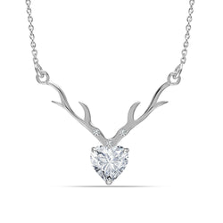 925 Sterling Silver Italian Design CZ Deer Heart Pendant Necklace for Women Teen