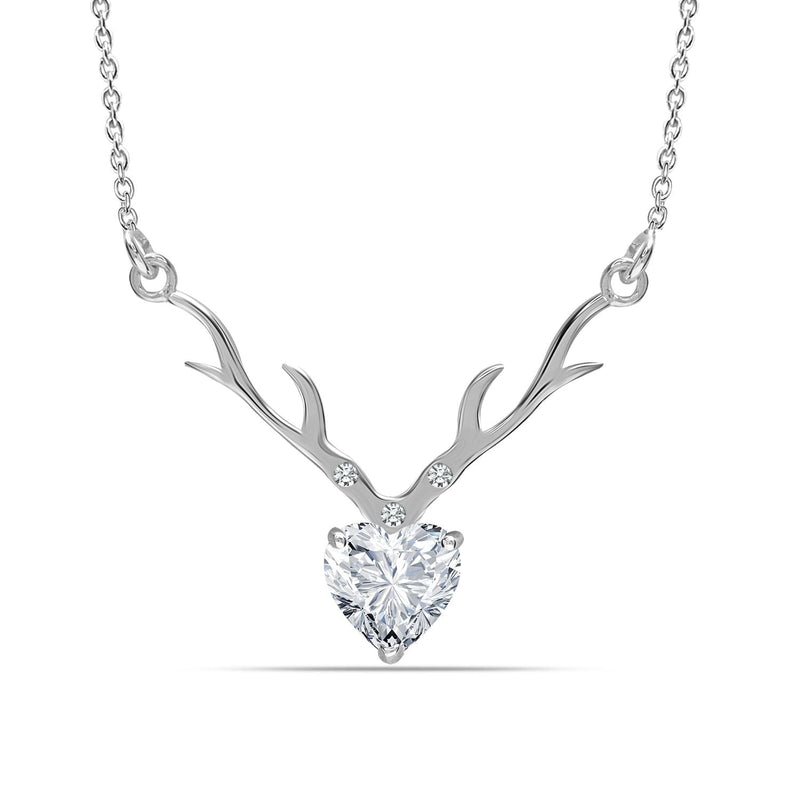 925 Sterling Silver Italian Design CZ Deer Heart Pendant Necklace for Women Teen