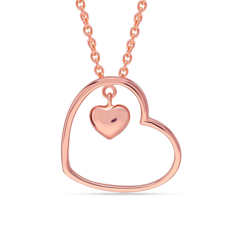 925 Sterling Silver 14K Rose Gold Plated Double Heart Pendant Necklace for Women Teen