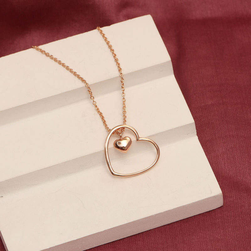 925 Sterling Silver 14K Rose Gold Plated Double Heart Pendant Necklace for Women Teen