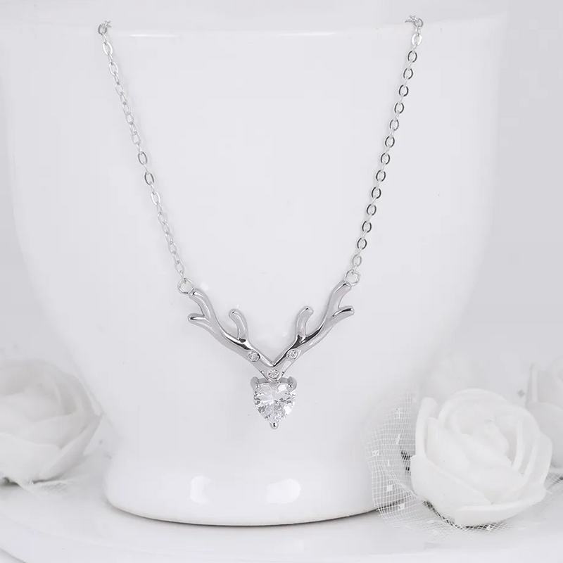 Deer Heart Pendant - 925 Sterling Silver Necklace Set