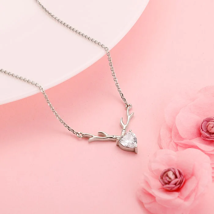 Deer Heart Pendant - 925 Sterling Silver Necklace Set