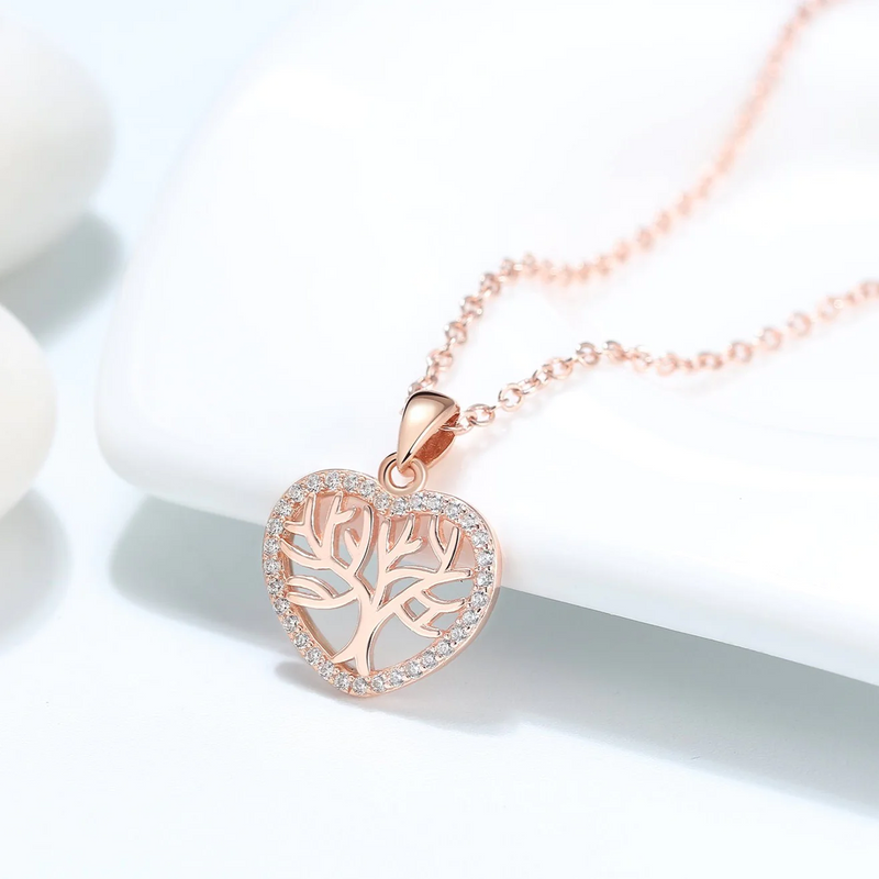 Beautiful Gift For Daughter - Tree of Life Mini Heart 925 Sterling Silver Necklace Gift Set