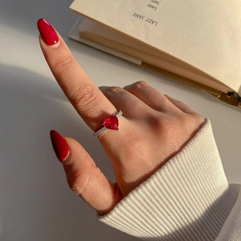 Eternal Rose Rotating Box With Red Heart Ring Gift Set - 925 Sterling Silver Adjustable Size