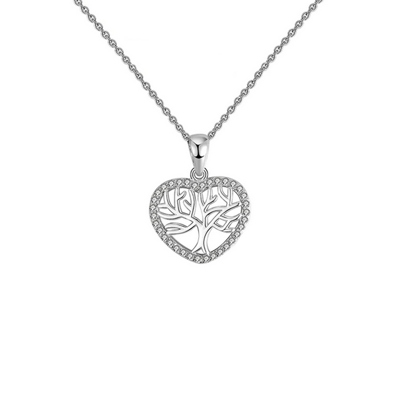 Beautiful Gift For Sister - Tree of Life Mini Heart 925 Sterling Silver Necklace Gift Set