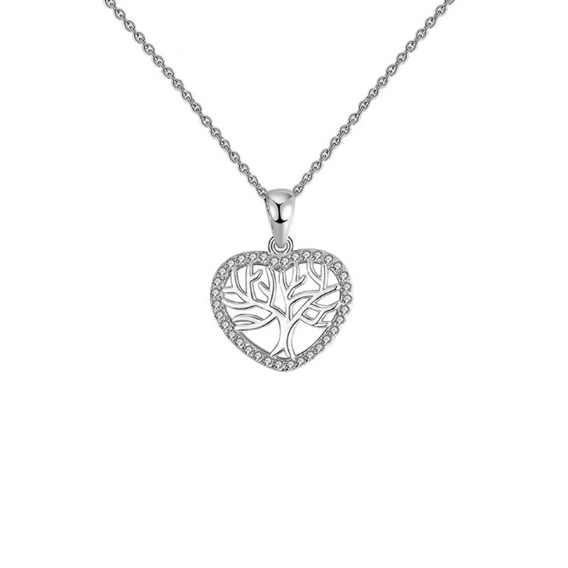 Beautiful Gift For Mother -Tree of Life Mini Heart 925 Sterling Silver Necklace Gift Set