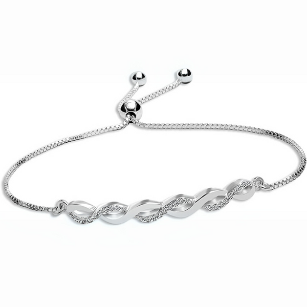 925 Sterling Silver Infinity Twisted Zirconia Adjustable Bolo Bracelet for Women
