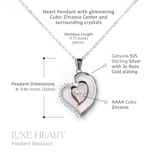 Unique Gift For Working Wife - Pure Silver Luxe Heart Necklace Gift Set
