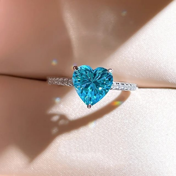Eternal Rose Rotating Box With Blue Heart Ring Gift Set - 925 Sterling Silver Adjustable Size