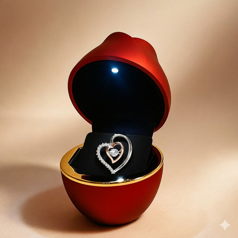 Red Rose LED Box With 925 Sterling Silver Necklace Gift Set