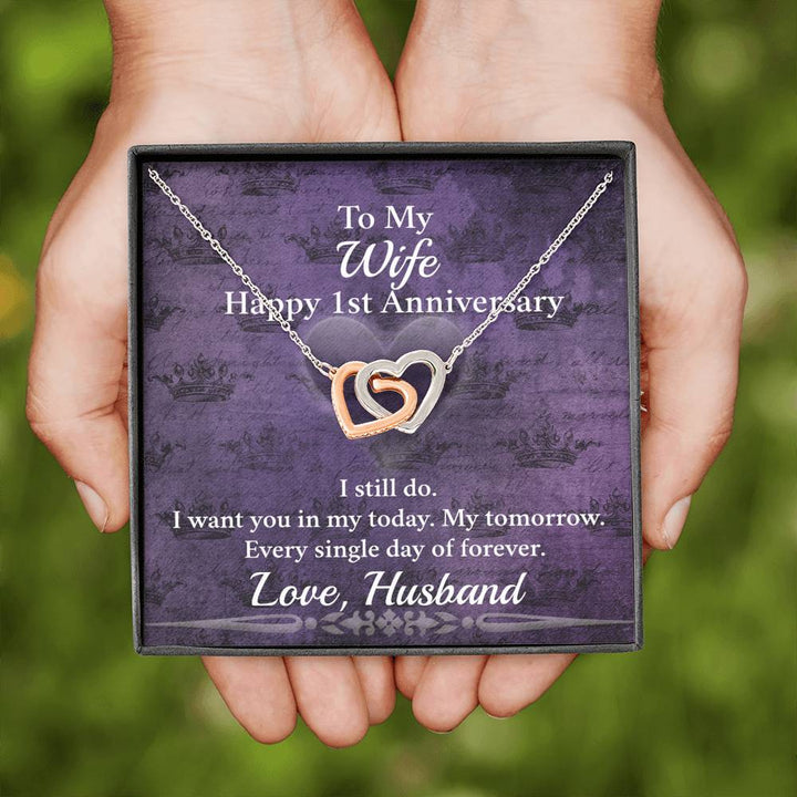Heartfelt First Anniversary Gift For Wife 2025 - Pure Silver Interlocking Hearts Necklace Gift Set