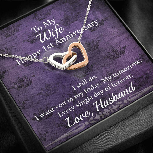 Heartfelt First Anniversary Gift For Wife 2024 - Pure Silver Interlocking Hearts Necklace Gift Set