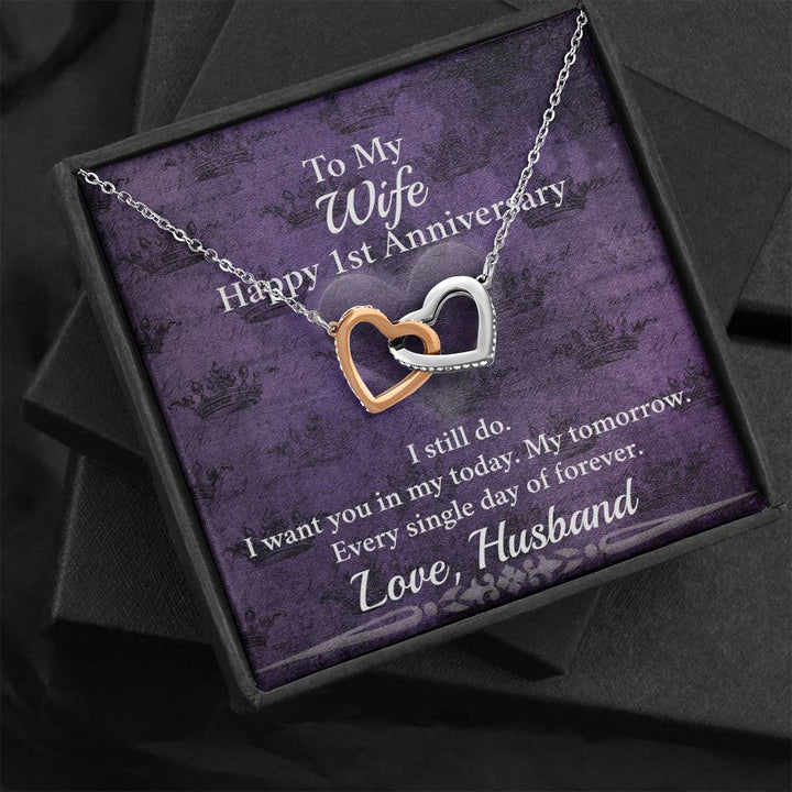 Heartfelt First Anniversary Gift For Wife 2024 - Pure Silver Interlocking Hearts Necklace Gift Set