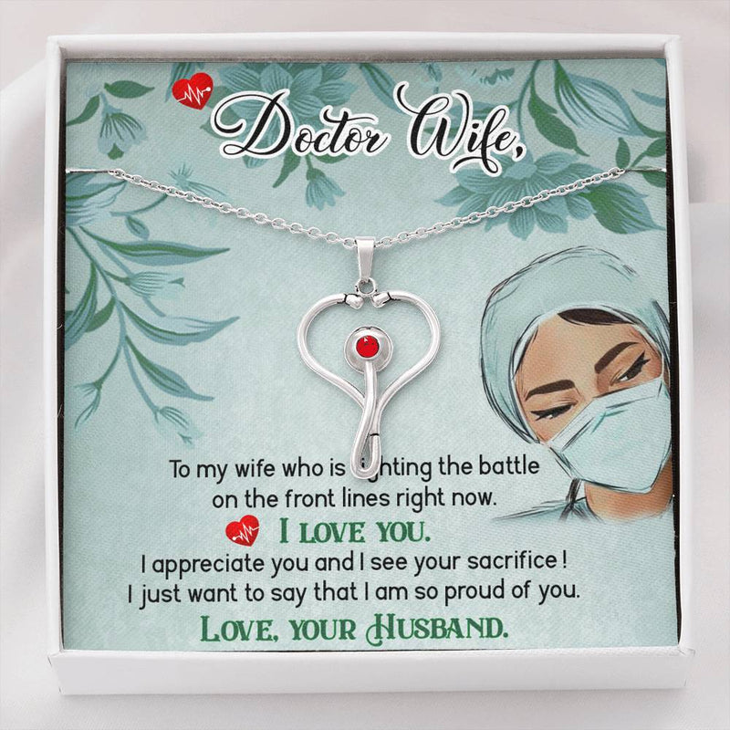 Doctor Wife Fighting On The Front Lines - 925 sterling silver pendant gift set