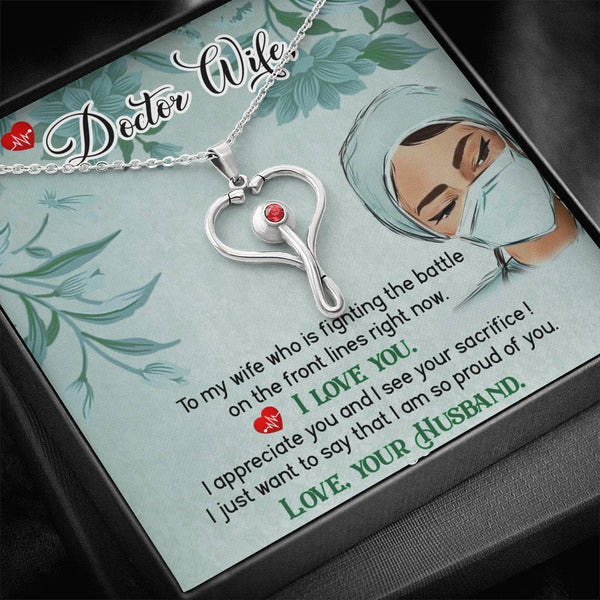 Best Gift For Doctor Wife - 925 Sterling Silver Stethoscope Necklace Gift Set