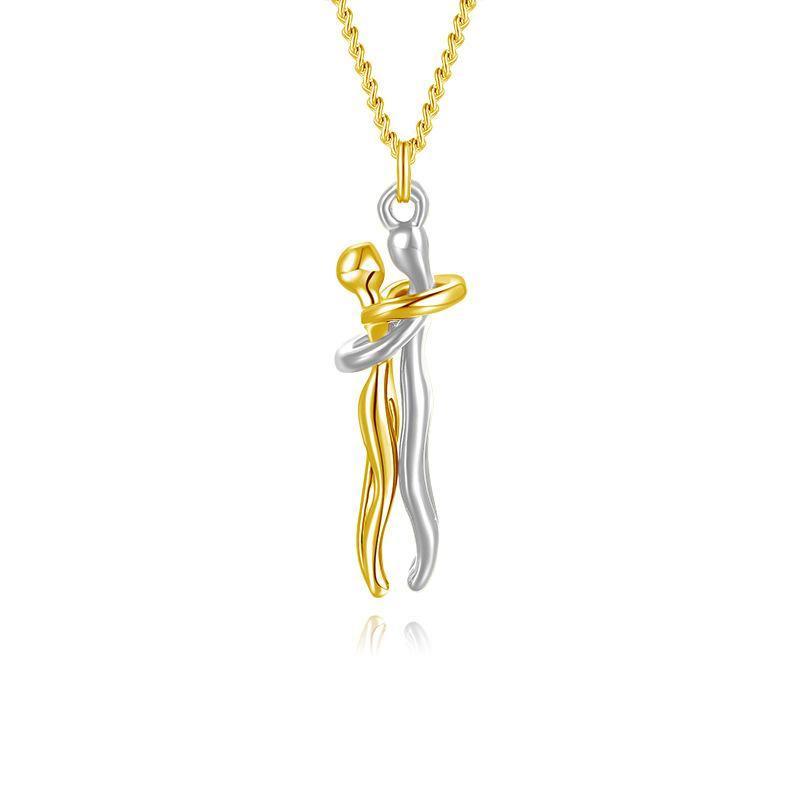 Couple Hug Necklace - 925 Sterling Silver Pendant Chain Set