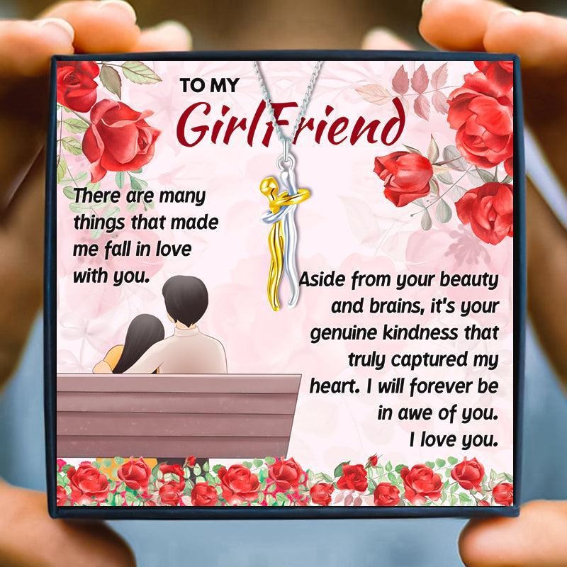 Couple Hug Necklace For Girlfriend - 925 Sterling Silver Pendant Chain Set