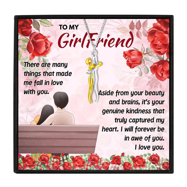 Couple Hug Necklace For Girlfriend - 925 Sterling Silver Pendant Chain Set
