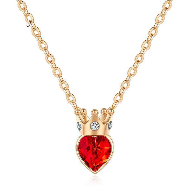 Red Heart Crown Necklace - 925 Sterling Silver Pendant Chain Set
