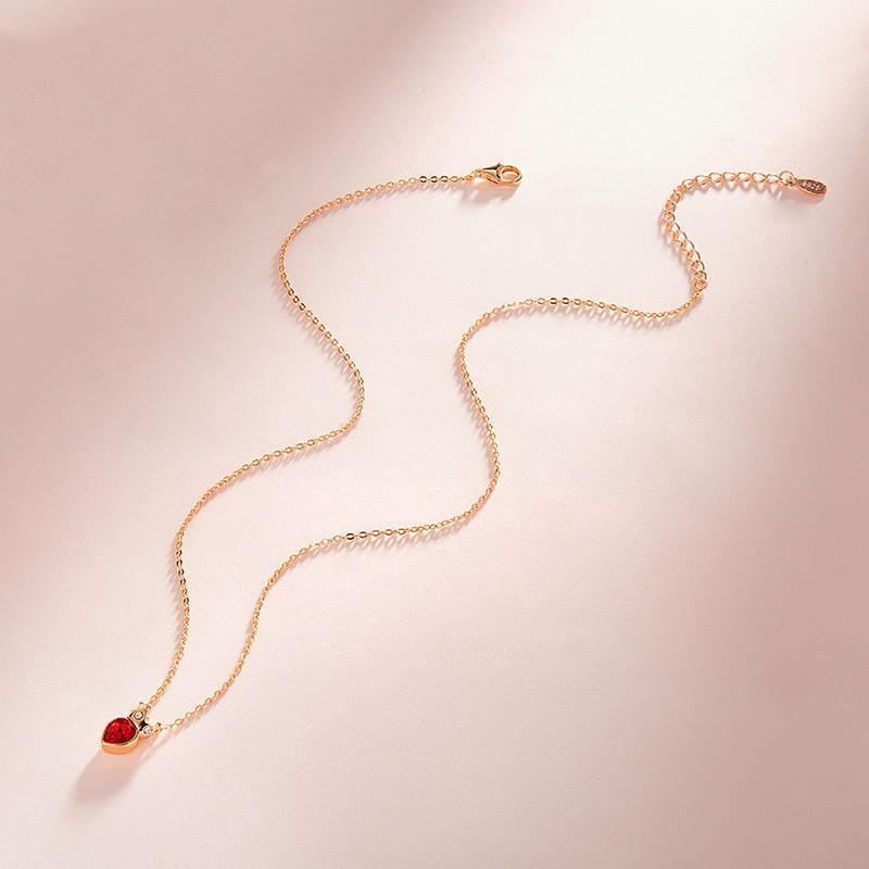 Red Heart Crown Necklace - 925 Sterling Silver Pendant Chain Set