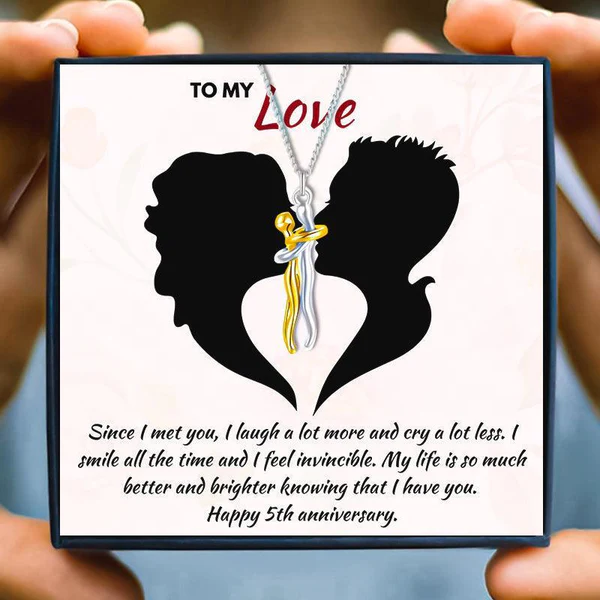 5th Anniversary Hug Necklace For Wife - 925 Sterling Silver Pendant Chain Set