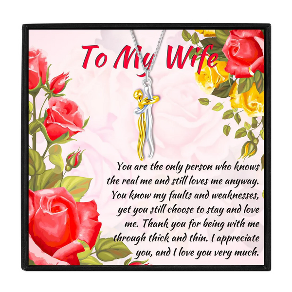 Couple Hug Necklace For Wife - 925 Sterling Silver Pendant Chain Set