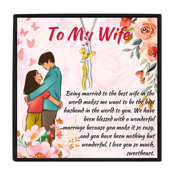 Unique Couple Gift Hug Necklace For Wife - 925 Sterling Silver Pendant Chain Set