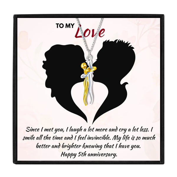5th Anniversary Hug Necklace For Wife - 925 Sterling Silver Pendant Chain Set