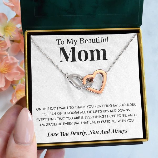 Amazing Gift For Mom - Pure Silver Interlocking Hearts Necklace Gift Set