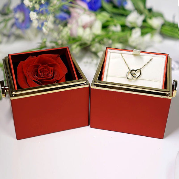 Eternal Rose Rotating Box With Pure Silver Necklace Gift Set