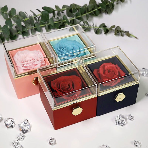 Eternal Rose Rotating Box With Pure Silver Necklace Gift Set