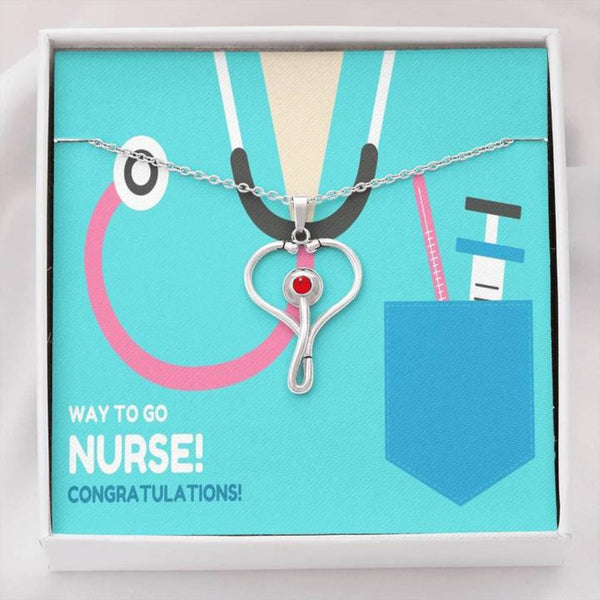 Perfect Gift For Female Nurse - 925 Sterling Silver Stethoscope Necklace Gift Set