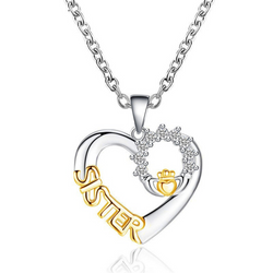 Sister Heart Pendant - 925 Sterling Silver Necklace Set