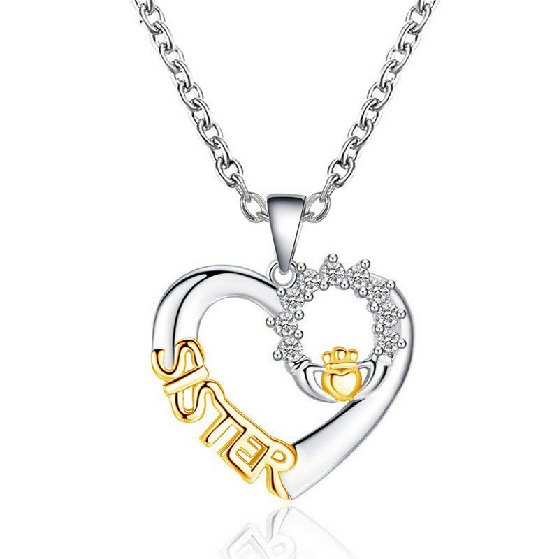 Sister Heart Pendant - 925 Sterling Silver Necklace Set
